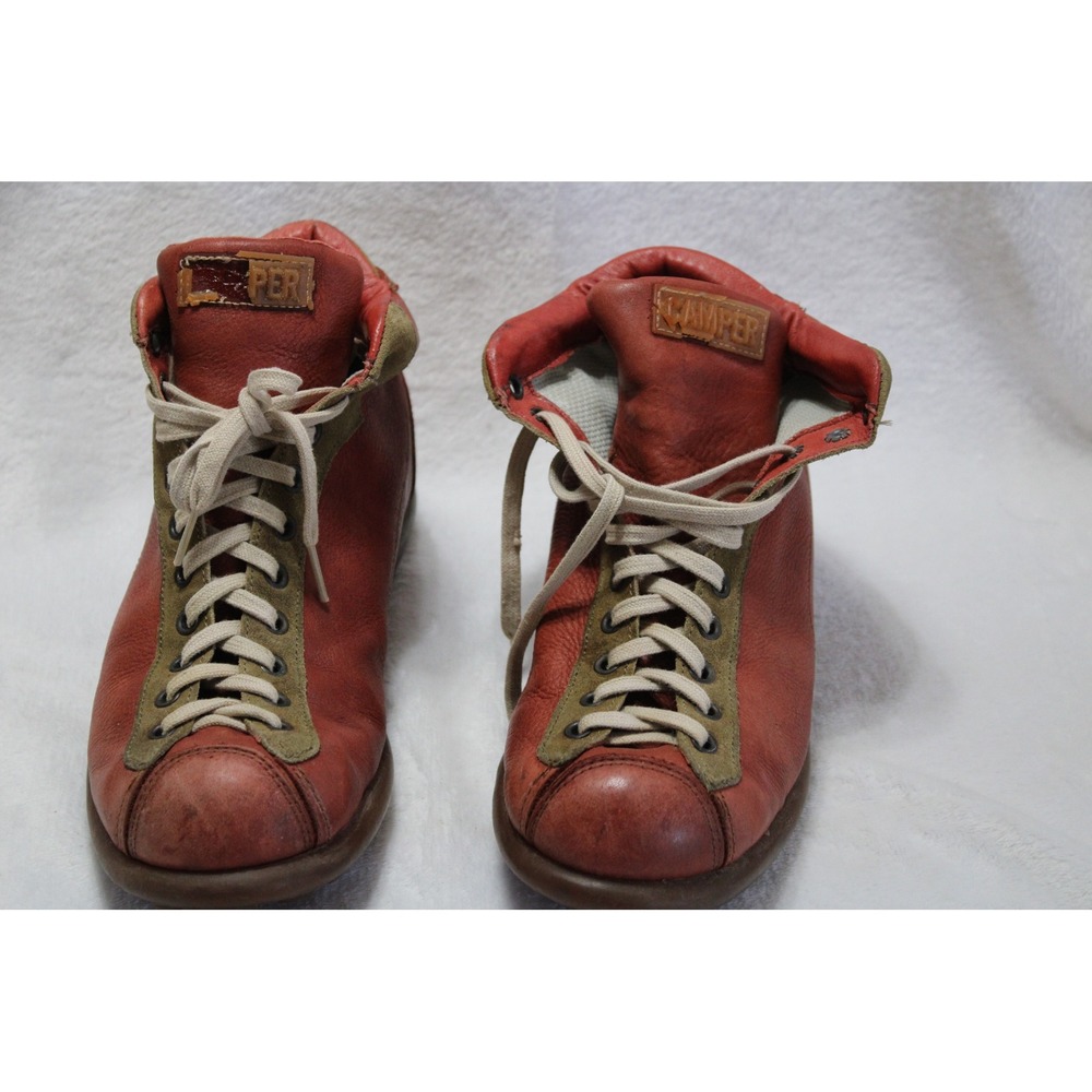 Camper Pelotas Ariel 7166 Orange Olive Leather Mid Top Sneakers Womens 39